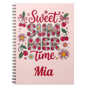 Retro Süße Sommerzeit Kirschen Gänseblümchen Koket Notizblock