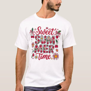 Retro Süße Sommerzeit Kirschen Gänseblümchen Koket T-Shirt