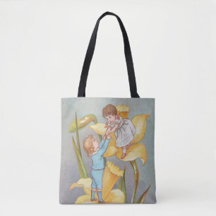 Retro Süße Süße Valentinstag, Kinder und Narzissen Tasche
