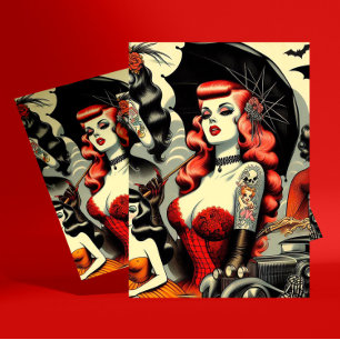 Retro Süße Tätowierte Goth Mädchen Postkarte
