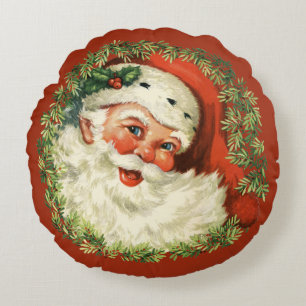 Retro Süßer Dickbauch-Weihnachtsmann-Kranz Weihnac Rundes Kissen
