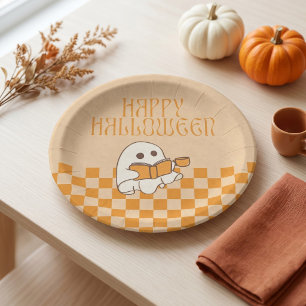 Retro Süßer Geist Frohes Halloween Pappteller