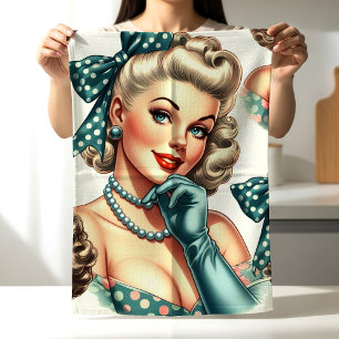 Retro Süßer Klassischer Pinup Geschirrtuch