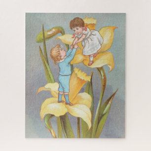 Retro Süßes Valentinstags-Motiv mit Kindern und Na