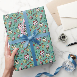 Retro-Süßigkeiten in Teal Geschenkpapier