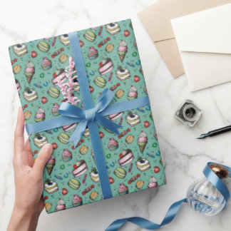 Retro-Süßigkeiten in Teal Geschenkpapier