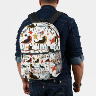 Retro Swanky Schwarze Katze in Atomic MCM-Rucksack Bedruckter Rucksack