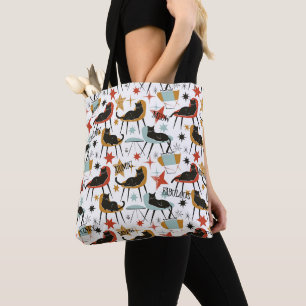 Retro Swanky Schwarze Katze in Atomic MCM Sessel T Tasche