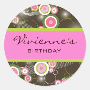 Retro Sweet Pink Circles Glow Geschenketikett Aufk Runder Aufkleber