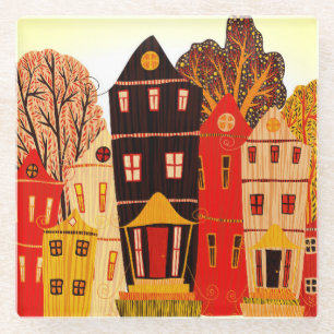 Retro Sweet Zuhause Poster: Cartoon Houses Glasuntersetzer
