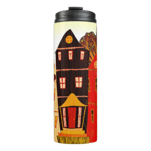 Retro Sweet Zuhause Poster: Cartoon Houses Thermosbecher
