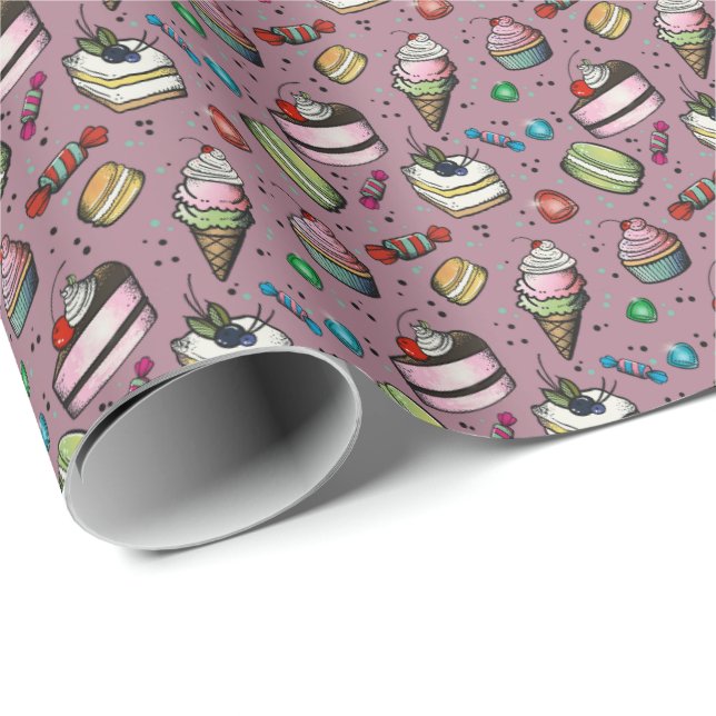 Retro Sweets- Pink Geschenkpapier (Rolleneckpunkt)