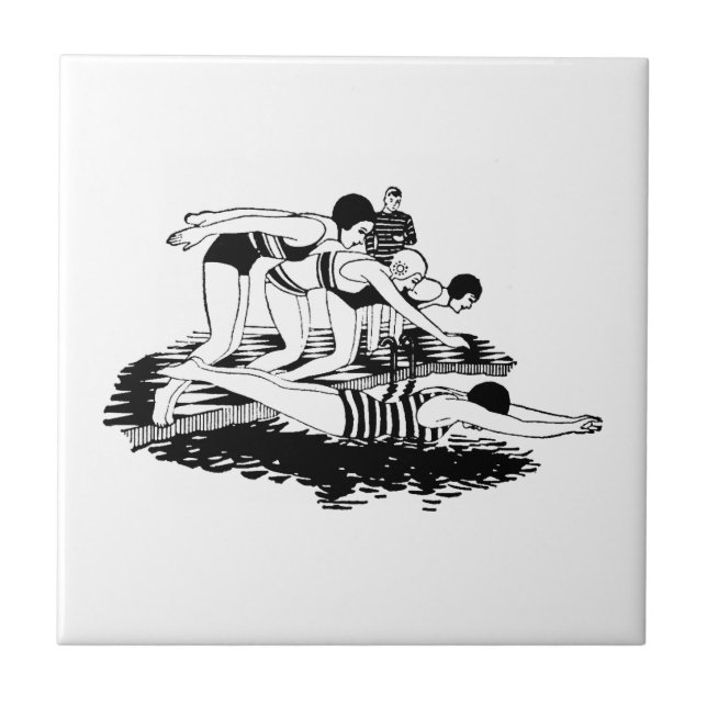 Retro Swimmer Fliese (Vorderseite)