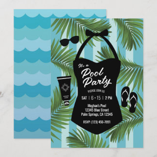 Retro Swimsuit Pool Party Einladung (blau)