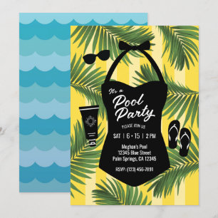 Retro Swimsuit Pool Party Einladung (gelb)