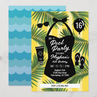 Retro Swimsuit Sweet 16 Pool Party Einladung (gelb