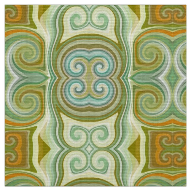 Retro Swirl Aqua Olive Stoff (Muster)