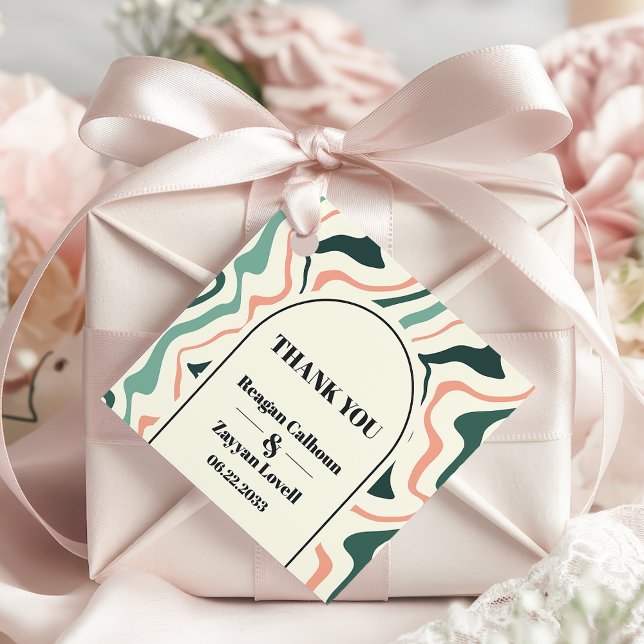 Retro Swirl Arch Mint and Pink Wedding Vielen Dank Geschenkanhänger (Von Creator hochgeladen)