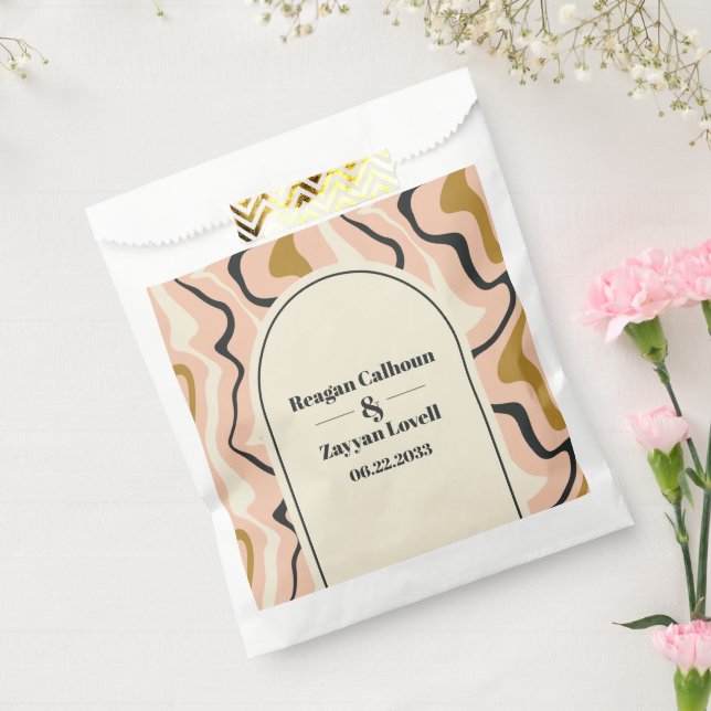 Retro Swirl Arch Pink Black Gold Wedding Geschenktütchen (Versiegelt)