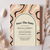 Retro Swirl Bogen Pink Schwarz Save The Date Karte