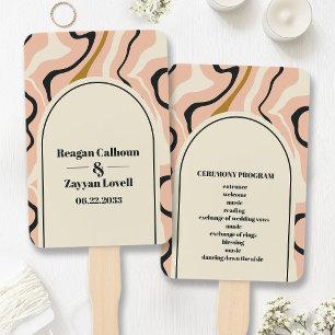 Retro Swirl Bogen Rosa Schwarz Gold Hochzeitsprogr Fächer