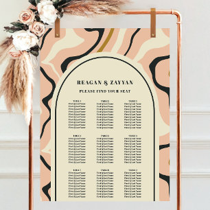 Retro Swirl Bogen Rosa Schwarz Hochzeit Sitzordnun Poster