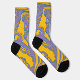 Retro Swirl: Gelbe und Lila Marmorsocken Socken
