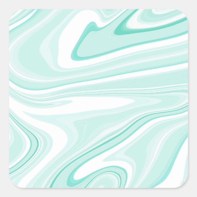 Retro Swirl Liquid Aqua Green Painting Ästhetik Quadratischer Aufkleber (Vorderseite)