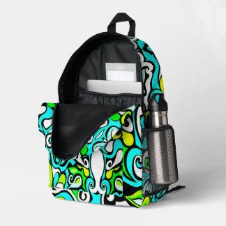 Retro-Swirls-Abstraktes Doodle in Helligem Babybla Bedruckter Rucksack