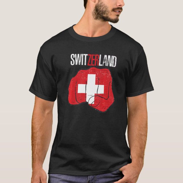 Retro Swiss Flag Schweiz National Suisse Schw T-Shirt (Vorderseite)