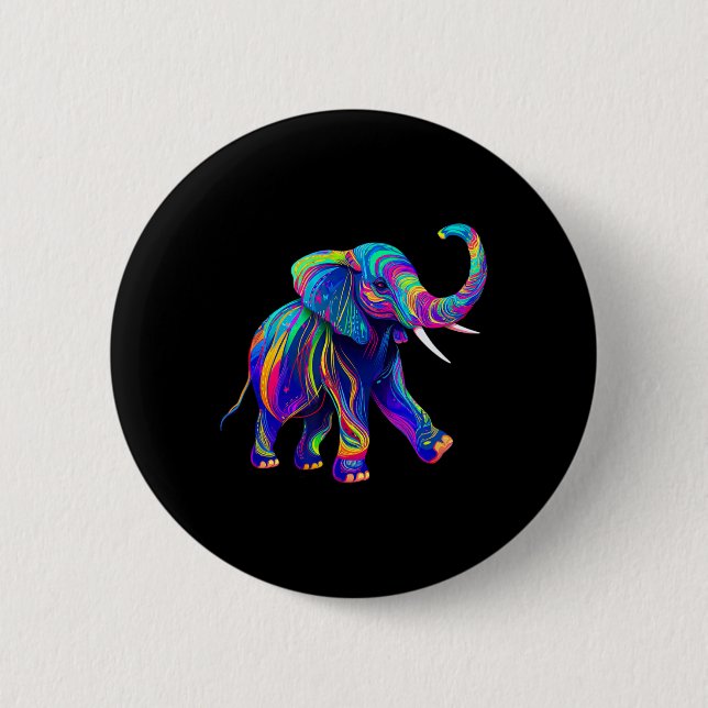 Retro Synthwave 80er 90er Elefant Rüssel hoch Chak Button (Vorderseite)