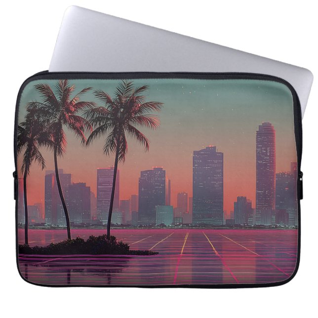Retro Synthwave Cityscape Sunset Laptopschutzhülle (Vorderseite)