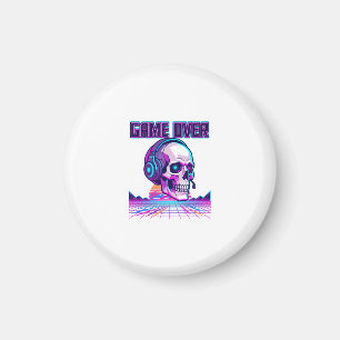 Retro Synthwave Gamer-Totenkopf-Game-Over-Grafik-H Magnet