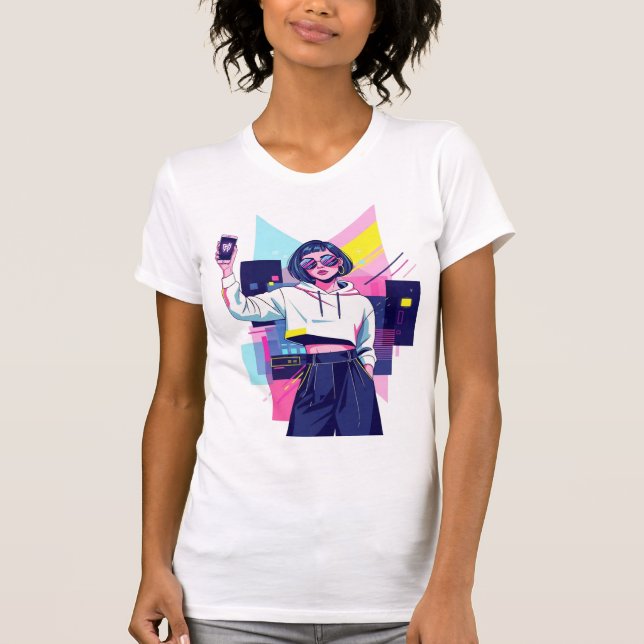 Retro Synthwave Girl Graphic T-Shirt (Vorderseite)
