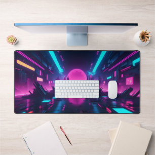 Retro Synthwave Neon Rosa Sonne Cyberpunk Gamer Schreibtischunterlage