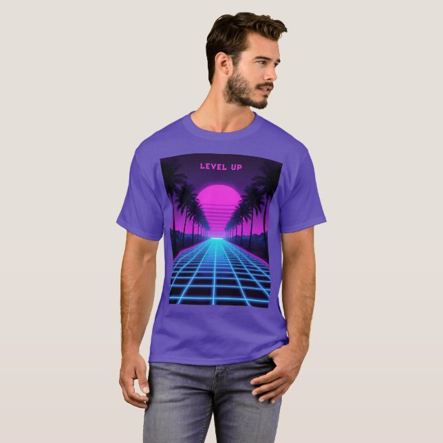 Retro Synthwave Neonpalmen T-Shirt (Vorne ganz)