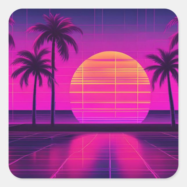 Retro-Synthwave Quadratischer Aufkleber (Vorderseite)