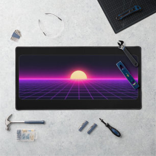 Retro Synthwave Sonnenuntergang Grid Schreibtischu Schreibtischunterlage