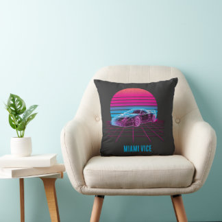 Retro Synthwave Sportwagen 80er Neon Sonnenunterga Kissen