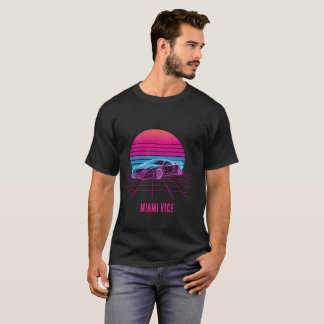 Retro Synthwave Sportwagen 80er Neon Sonnenunterga T-Shirt