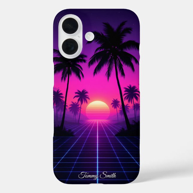 Retro Synthwave Sunset - Neon Vaporwave Vibe iPhone 16 Hülle (Rückseite)