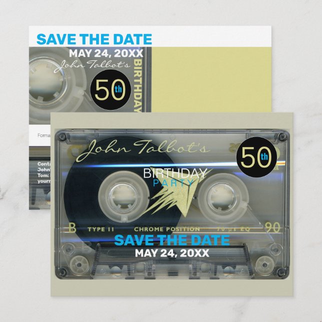 Retro T5 Audiotape 50. Geburtstag Save the Date Po Einladungspostkarte (Vorne/Hinten)