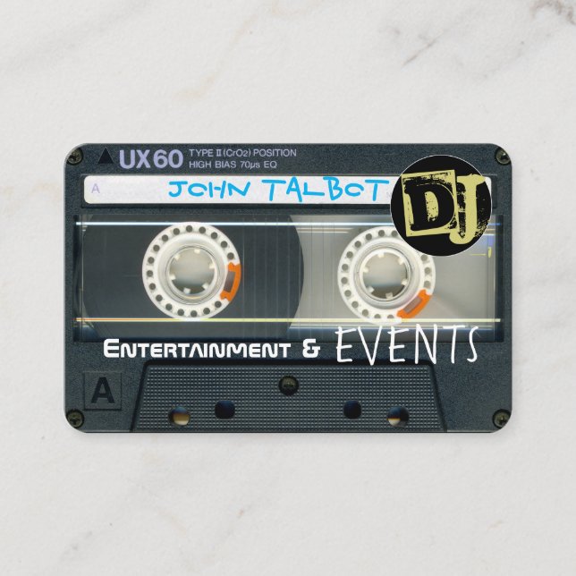 Retro T6 Audiotape Cassette 80er DJ Business Cards Visitenkarte (Vorderseite)