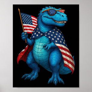 Retro T Rex Dinosaurier 4. Juli Amerikanische Flag Poster