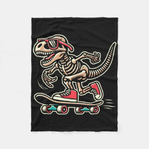 Retro T-Rex Skelett Dinosaurier Skateboard fahrend Fleecedecke