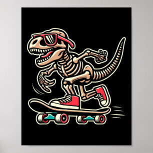 Retro T-Rex Skelett Dinosaurier Skateboard fahrend Poster
