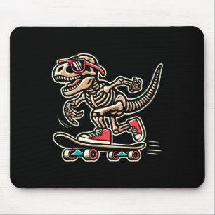 Retro T-Rex Skelett Dinosaurier Skateboarding Jung Mousepad