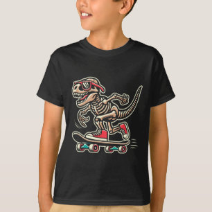 Retro T-Rex Skelett Dinosaurier Skateboarding Jung T-Shirt