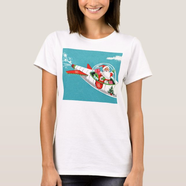 Rétro T-shirt de Noël de Père Noël de vaisseau (Devant)