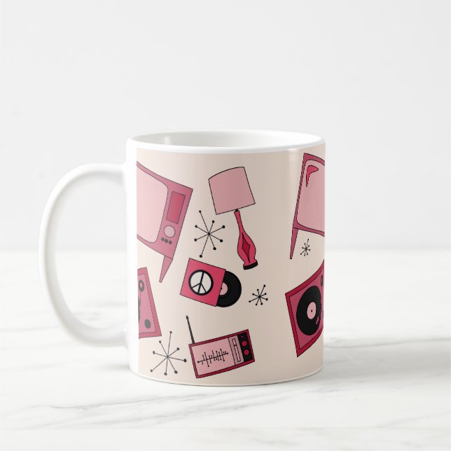 Retro T.v., Platten und Plattenspieler Kaffeetasse (Links)